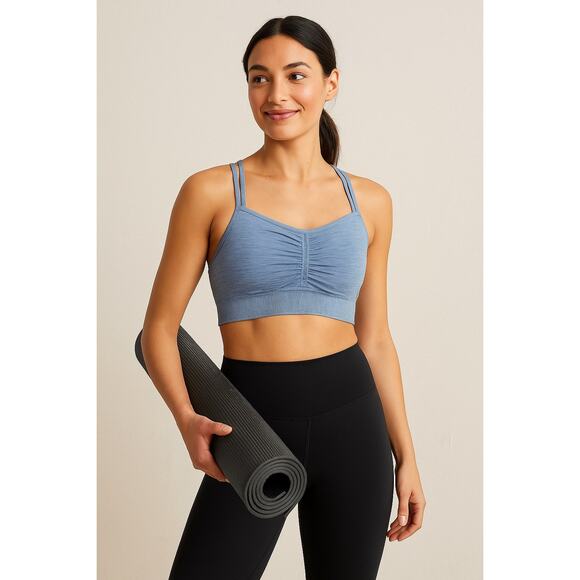 Athleta XS Blue Ruched Front Sports Bra Activewear Yoga Gym Top - Picture 1 of 5